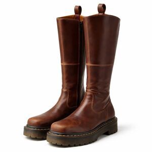 Dr. Martens Women’s SZ 6 Leather Amaayah Hi Brown Tall Zip Platform Boots